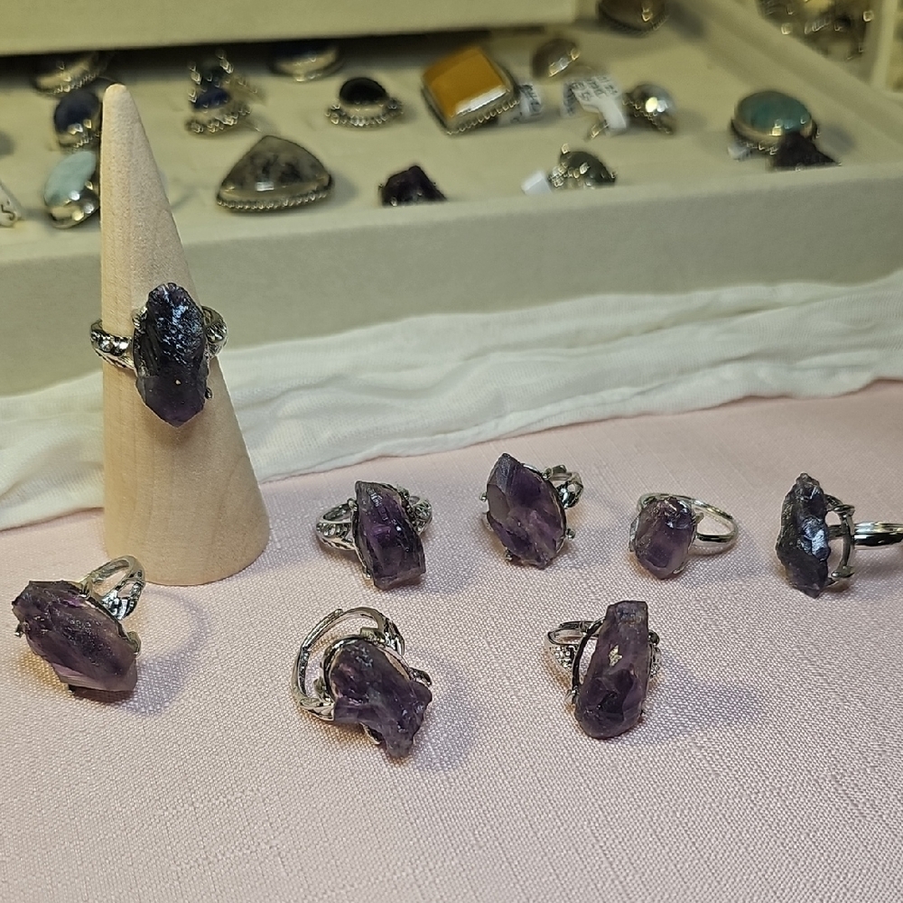 Amethyst Silver Adjustable Ring